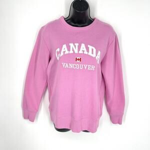 Northern Vibe Canada Vancouver Sweatshirt M Pink Embroidered Flag Fleece Lined